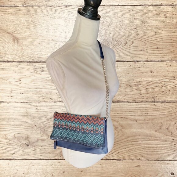 Express Chevron Beaded Herringbone Blue Shoulder Bag - Picture 4 of 4